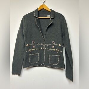 Lucidity Jacket Women’s Size M 100% wool Gray Hand Embroidery Cardigan Fairy